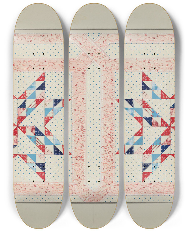Triptych art skateboard deck of American 20Th Century Quilt_2 by American 20Th Century
