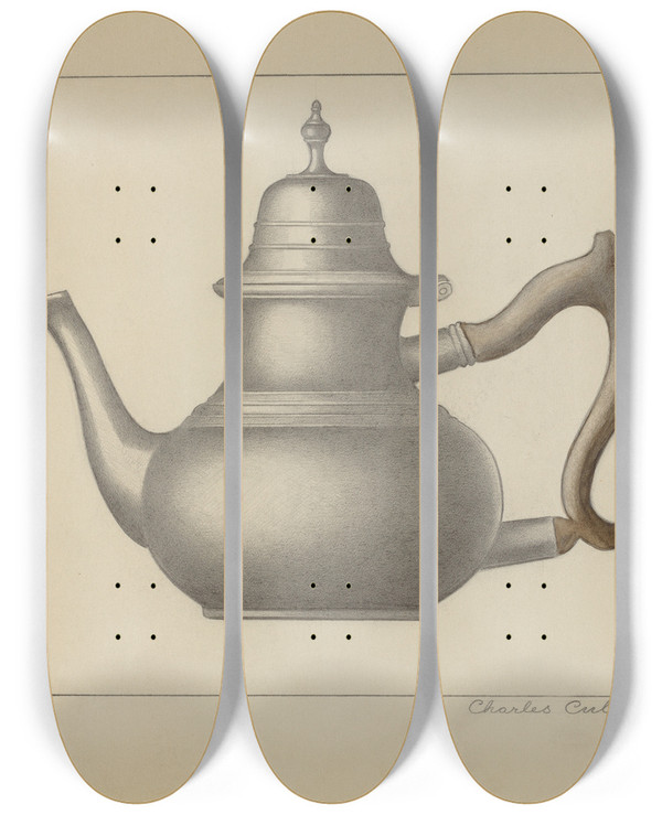 Triptych art skateboard deck of Charles Cullen Pewter Teapot_3 by Charles Cullen (20-)