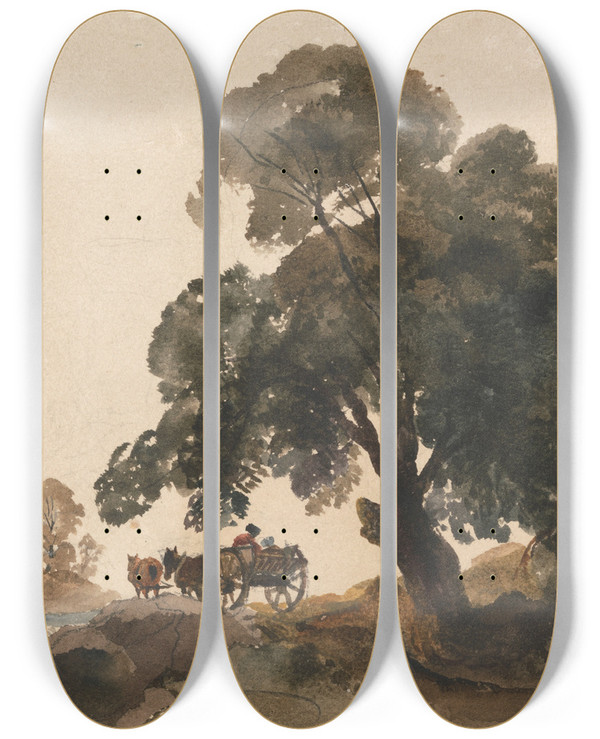 Triptych art skateboard deck of Peter Dewint The Wagon_1 by Peter Dewint (1784-1849)
