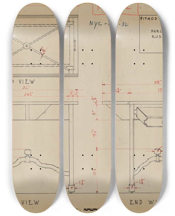 Triptych art skateboard deck of American 20Th Century Table_1 by American 20Th Century