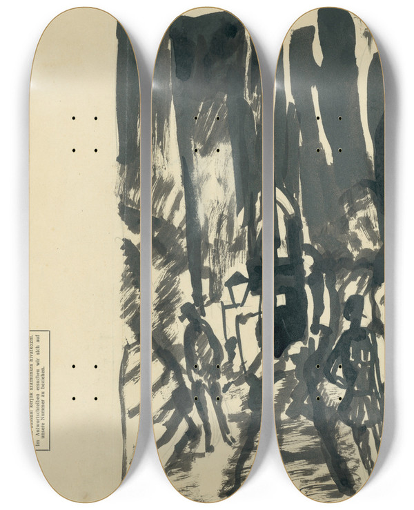 Triptych art skateboard deck of Kontantn Bauer V Ulike by Konstantin Bauer (1893-1928)
