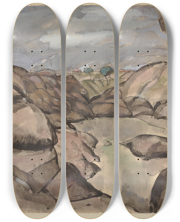 Triptych art skateboard deck of Hermann Lismann Ploumanach by Hermann Lismann (1878-1943)