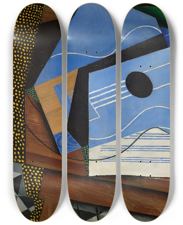 Triptych art skateboard deck of Juan Gris Guitar On A Table by Juan Gris (1887-1927)
