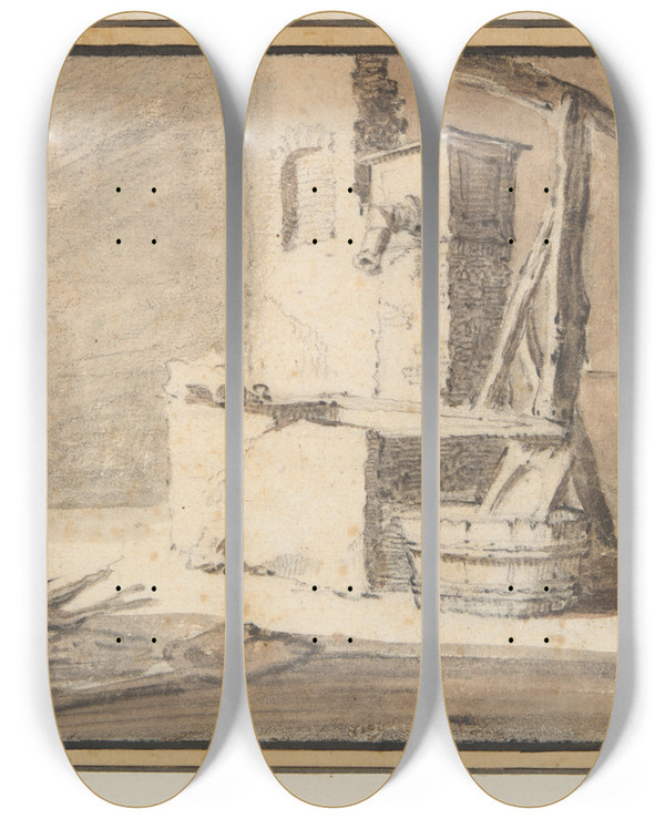 Triptych art skateboard deck of Herman Saftleven Study Of Awell by Herman Saftleven (1609-1685)