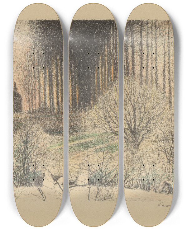 Triptych art skateboard deck of Lon Spilliaert Sites Brabanons 7 by Leon Spilliaert (1881-1946)