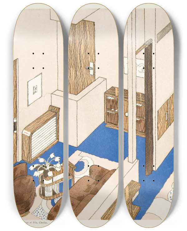 Triptych art skateboard deck of R Couallier Ensemble by R Couallier