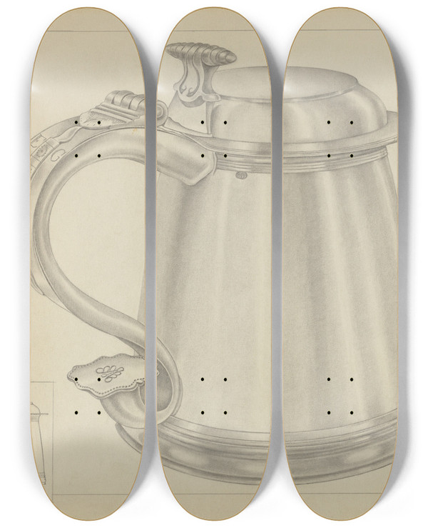Triptych art skateboard deck of Isidore Steinberg Silver Tankard_1 by Isidore Steinberg (20-)