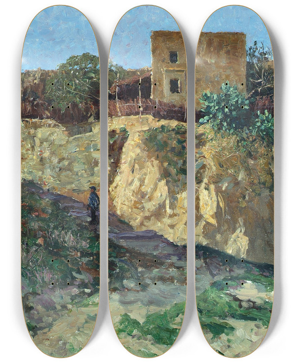 Triptych art skateboard deck of Alfred Zoff Forio Dischia by Alfred Zoff (1852-1927)