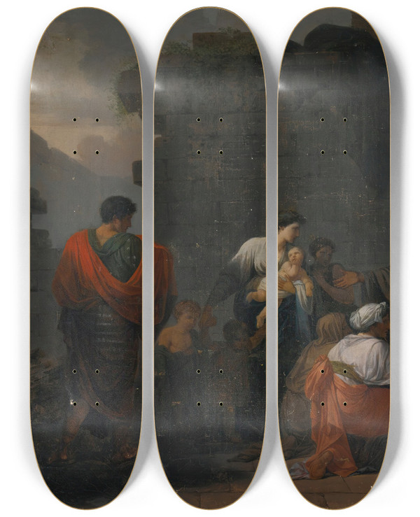 Triptych art skateboard deck of Jeanfranoispierre Peyron Belisarius Receiving Hospitality From A Peasant by Jean-Franois-Pierre Peyron (1744-1814)