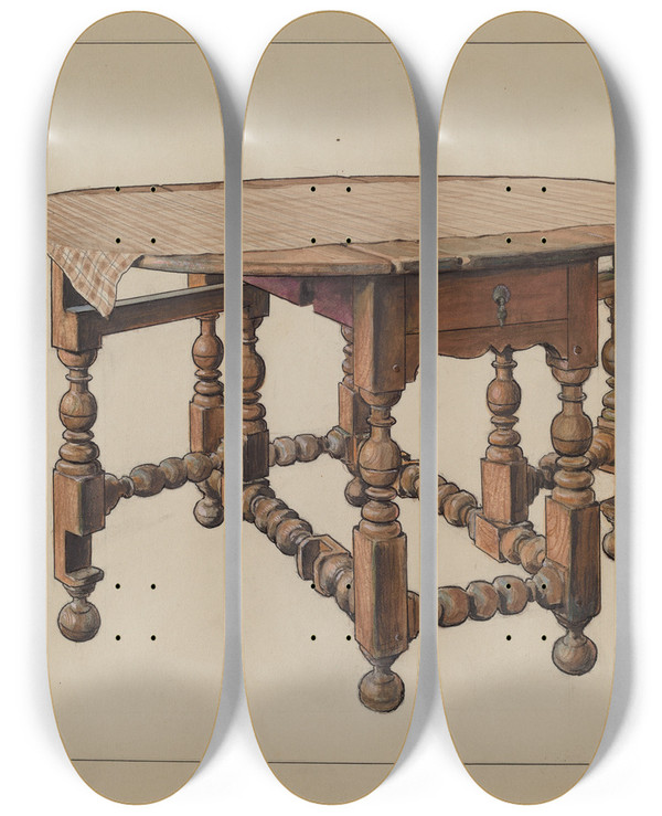 Triptych art skateboard deck of M Rosenshieldvonpaulin Gateleg Table_1 by M. Rosenshield-von-Paulin