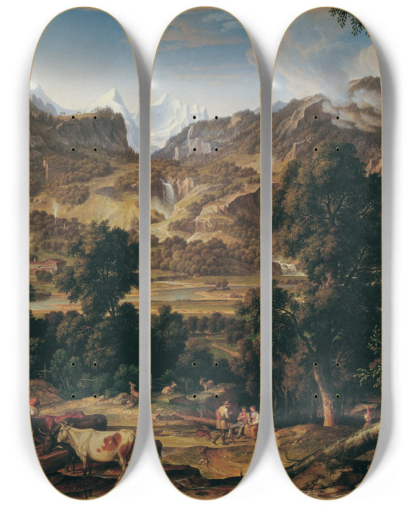 Triptych art skateboard deck of Joseph Anton Koch Das Berner Oberland by Joseph Anton Koch (1768-1839)