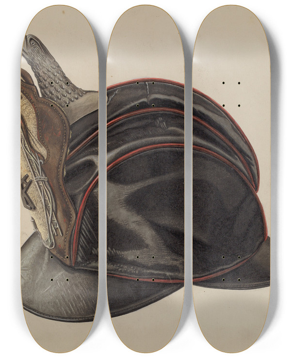 Triptych art skateboard deck of Eugene Bartz Firemans Helmet_2 by Eugene Bartz