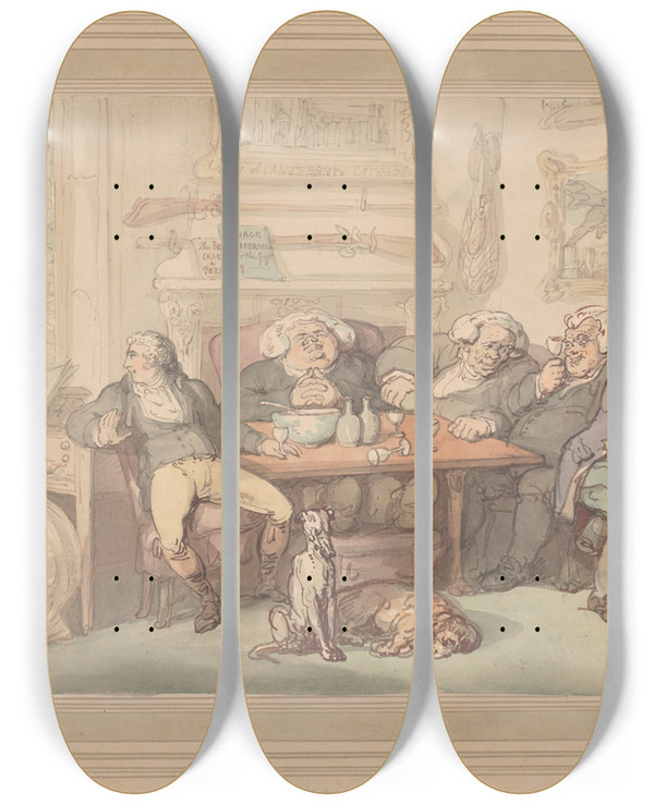 Triptych art skateboard deck of Thomas Rowlandson The Parsonage by Thomas Rowlandson (1756-1827)