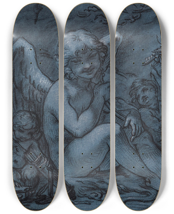 Triptych art skateboard deck of Pierrepaul Prudhon Les Prparatifs De Lamour by Pierre-Paul Prud'hon (1758-1823)