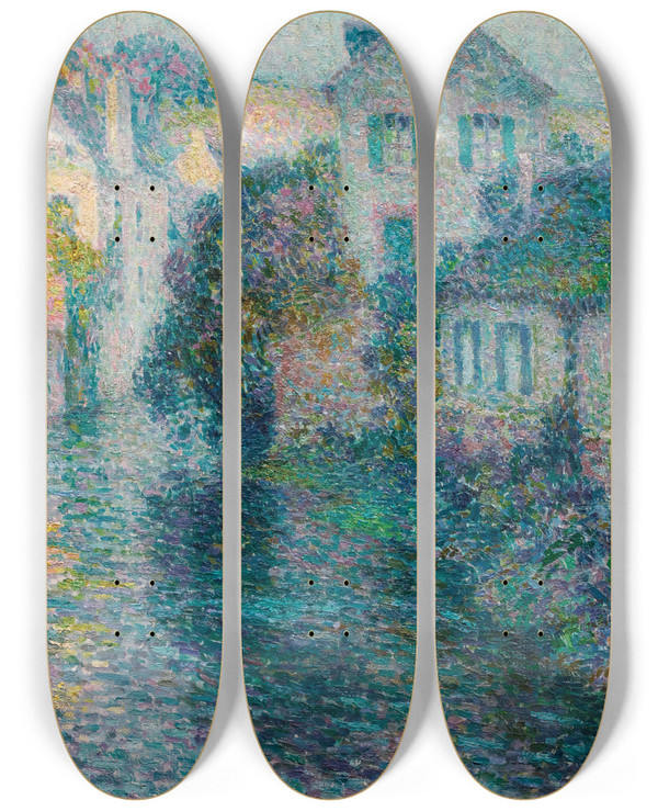Triptych art skateboard deck of Henri Le Sidaner Les Vieilles Maisons Quimperl by Henri Le Sidaner (1862-1939)