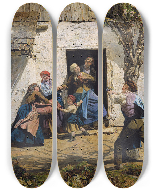 Triptych art skateboard deck of Ferdinand Georg Waldmller Die Wiedergenesene by Ferdinand Georg Waldmuller (1793-1865)