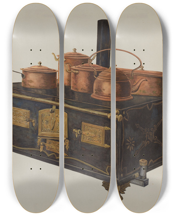 Triptych art skateboard deck of Einar Heiberg Toy Stove by Einar Heiberg