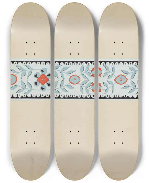 Triptych art skateboard deck of Burton Ewing Wall Paper Border by Burton Ewing
