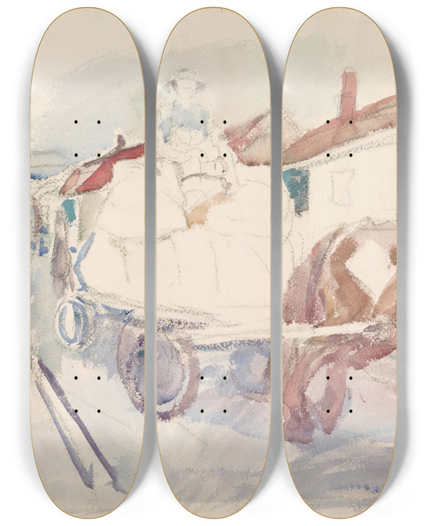 Triptych art skateboard deck of Edvard Munch Hest Og Vogn I Gate by Edvard Munch (1863-1944)