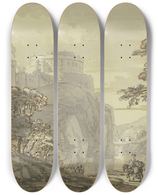 Triptych art skateboard deck of Paul Sandby View Of Windsor Castle by Paul Sandby (1731-1809)