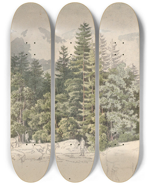 Triptych art skateboard deck of Friedrich Salath Alpine Landscape by Friedrich Salathe (1793-1860)