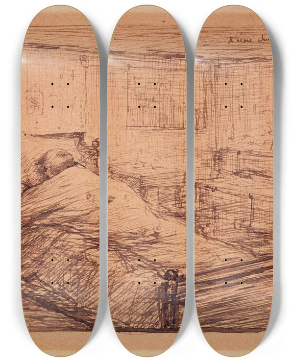Triptych art skateboard deck of Jules Bastienlepage Gambetta Sur Son Lit De Mort_1 by Jules Bastien-Lepage (1848-1884)