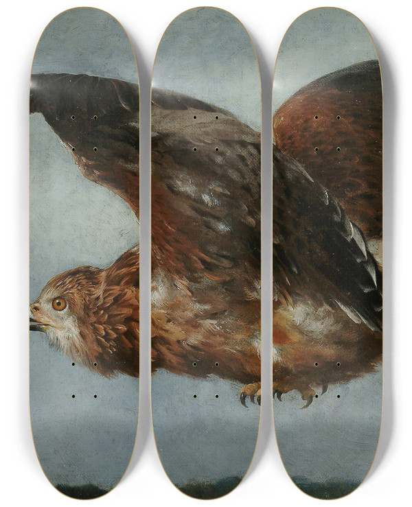Triptych art skateboard deck of Otto Bache Musvge I Flugt by Otto Bache (1839-1927)