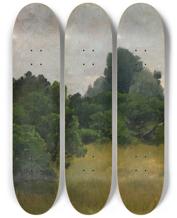 Triptych art skateboard deck of Carl Bolze Baumgruppe Skizze by Carl Bolze (1832-1913)