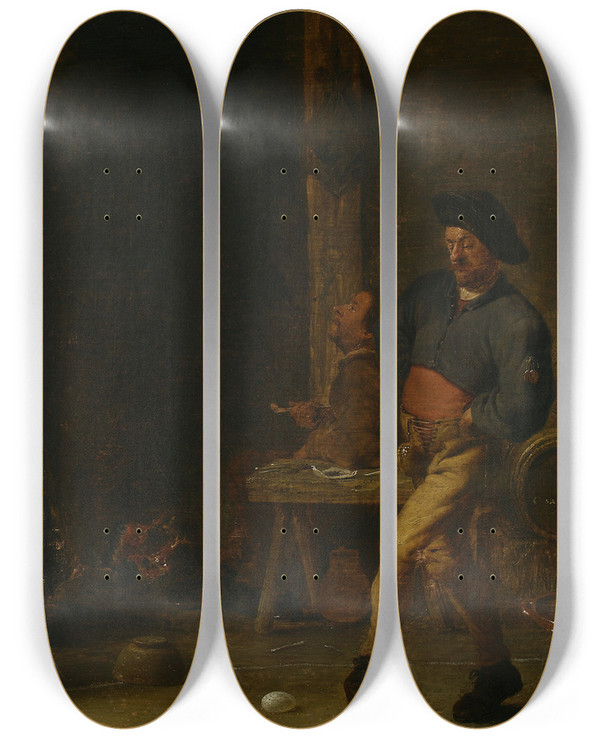 Triptych art skateboard deck of Cornelis Saftleven Scene In A Tavern by Cornelis Saftleven (1607-1681)