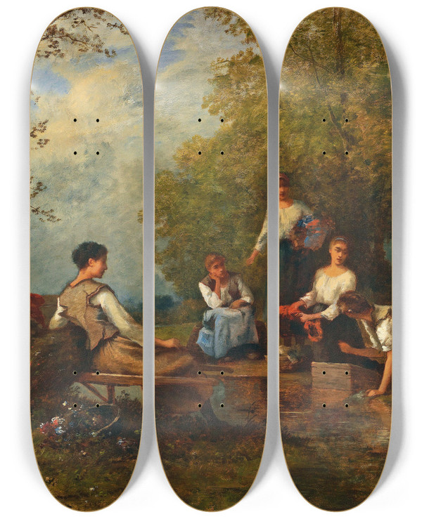 Triptych art skateboard deck of Leon Richet Wscherinnen by Leon Richet (1847-1902)