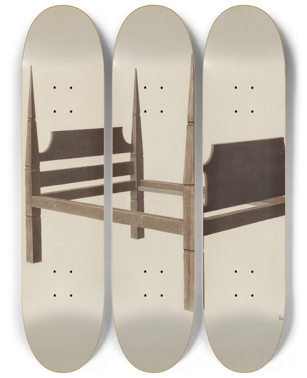 Triptych art skateboard deck of Pearl Davis Bed by Pearl Davis