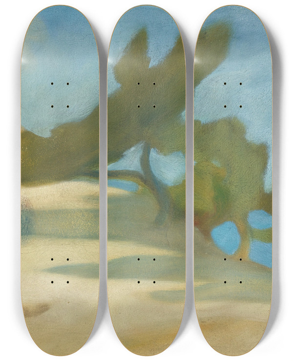 Triptych art skateboard deck of Michalis Oikonomou Trees In A Landscape by Michalis Oikonomou (1888-1933)
