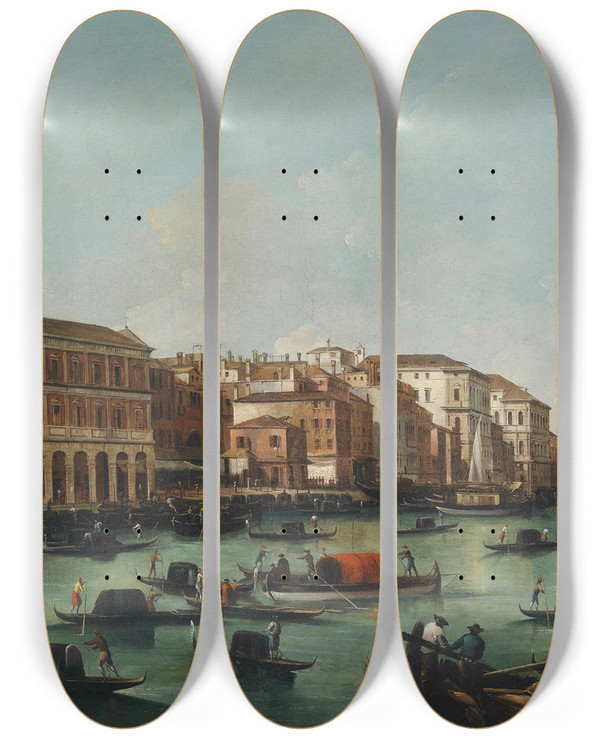 Triptych art skateboard deck of Giuseppe Bernardino Bison Venedig Canal Grande Mit Fabbriche Nuove by Giuseppe Bernardino Bison (1762-1844)