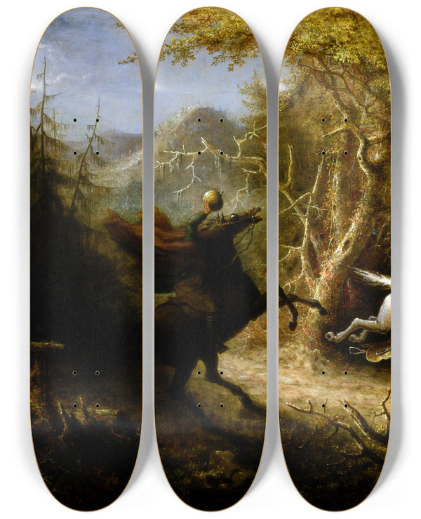 Triptych art skateboard deck of John Quidor The Headless Horseman Pursuing Ichabod Crane by John Quidor (1801-1881)