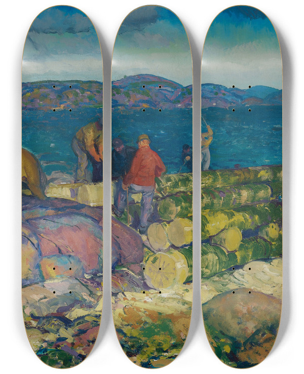 Triptych art skateboard deck of George Wesley Bellows Dock Builders by George Wesley Bellows (1882-1925)