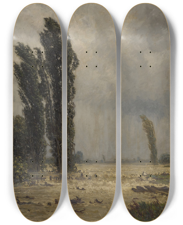Triptych art skateboard deck of Adolf Stbli Flood by Adolf Stabli (1842-1901)