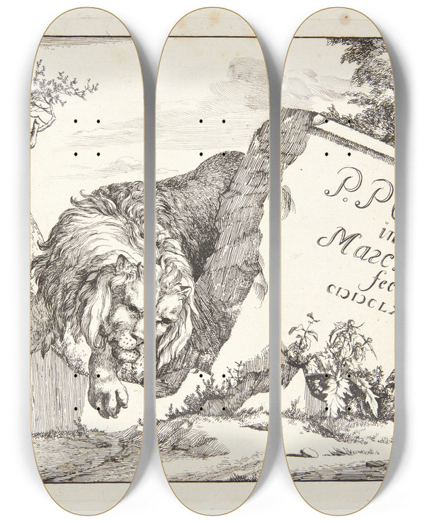 Triptych art skateboard deck of Marcus De Bye Titelblad Til Lver by Marcus de Bye (1638-1688)
