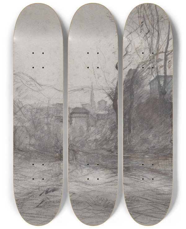 Triptych art skateboard deck of Franoisauguste Ravier Approaching Morestal by Franois-Auguste Ravier (1814-1895)