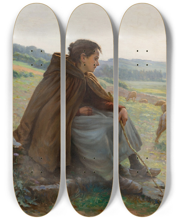 Triptych art skateboard deck of Albert Baure The Shepherdess by Albert Baure (1930)