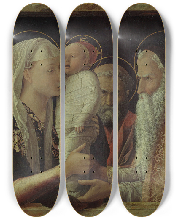 Triptych art skateboard deck of Andrea Mantegna The Presentation by Andrea Mantegna (1431-1506)