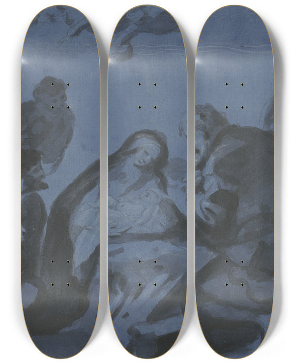 Triptych art skateboard deck of Bartolom Estebn Murillo Adoration Of The Shepherds by Bartolome Esteban Murillo (1617-1682)