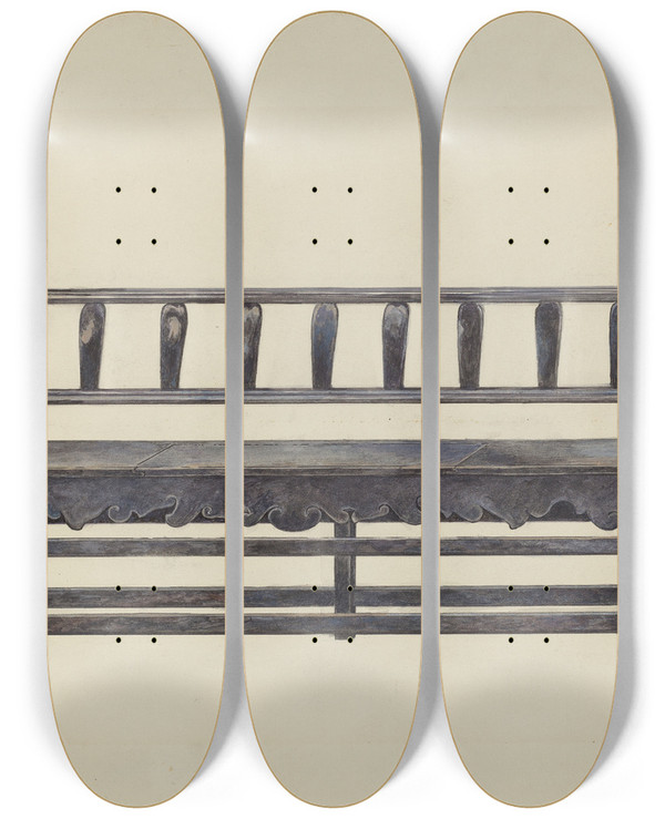 Triptych art skateboard deck of Edward Jewett Bench by Edward Jewett (20-)