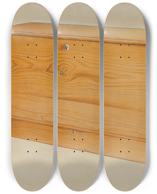 Triptych art skateboard deck of Sumner Merrill Small Shaker Chest by Sumner Merrill