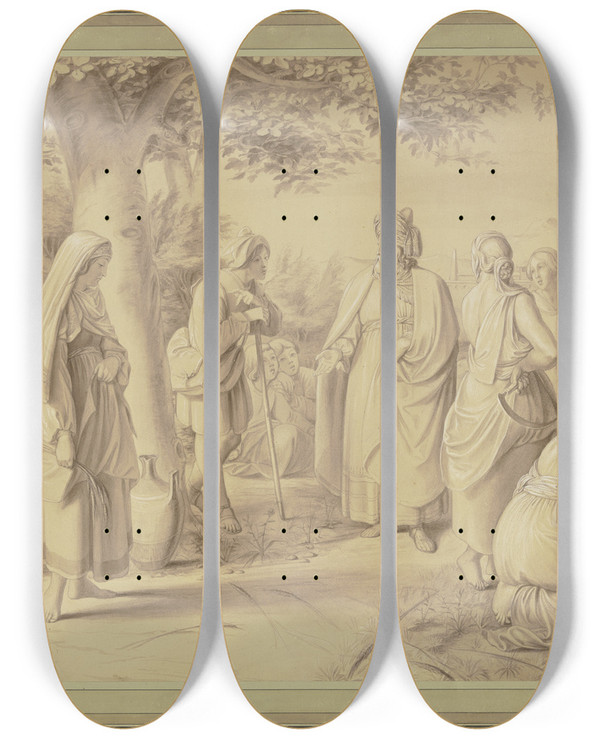 Triptych art skateboard deck of Moritz Daniel Oppenheim Boas And Ruth by Moritz Daniel Oppenheim (1800-1882)