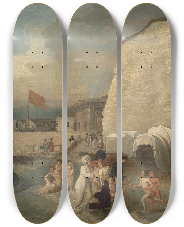 Triptych art skateboard deck of Benjamin West The Bathing Place At Ramsgate by Benjamin West (1738-1820)