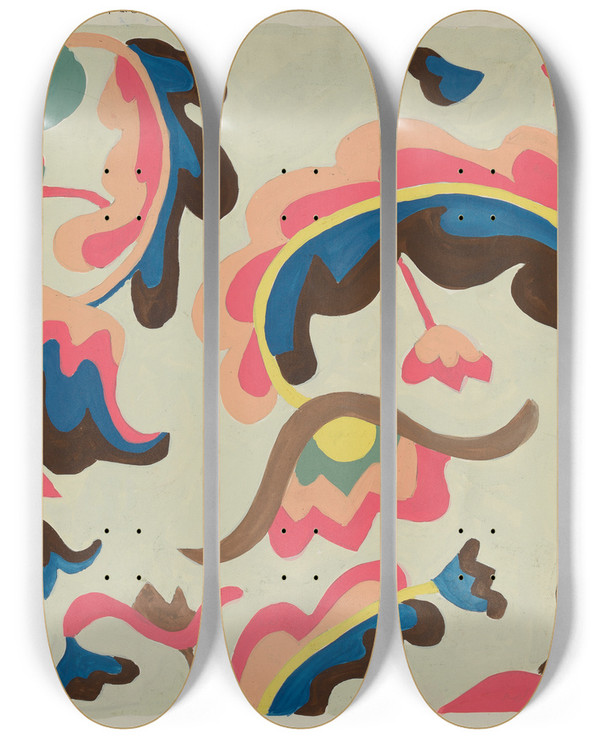 Triptych art skateboard deck of E Boyd Bedspread_2 by E Boyd (20-)