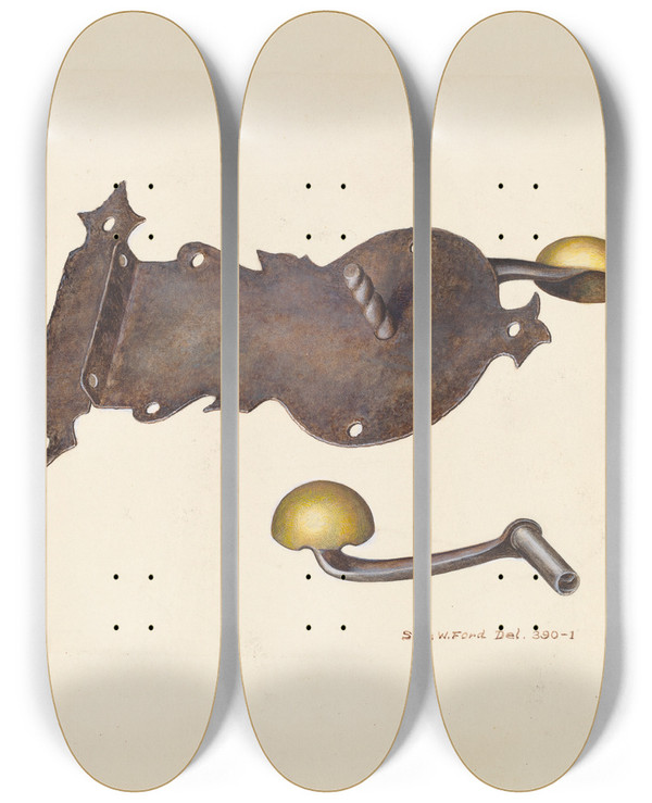 Triptych art skateboard deck of Samuel W Ford Lock And Key by Samuel W Ford