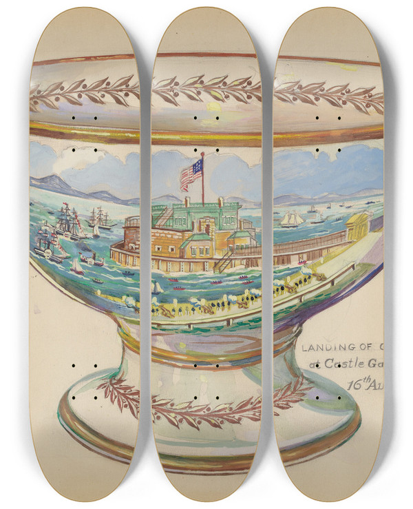 Triptych art skateboard deck of Rolland Livingstone Punch Bowl by Rolland Livingstone