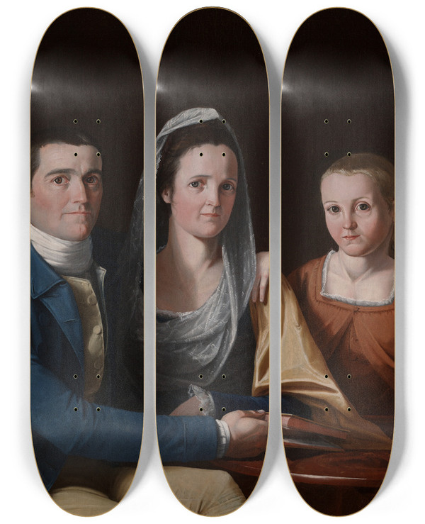 Triptych art skateboard deck of John Trumbull Jonathan Trumbull Jr With Mrs Trumbull Eunice Backus And Faith Trumbull by John Trumbull (1756-1843)
