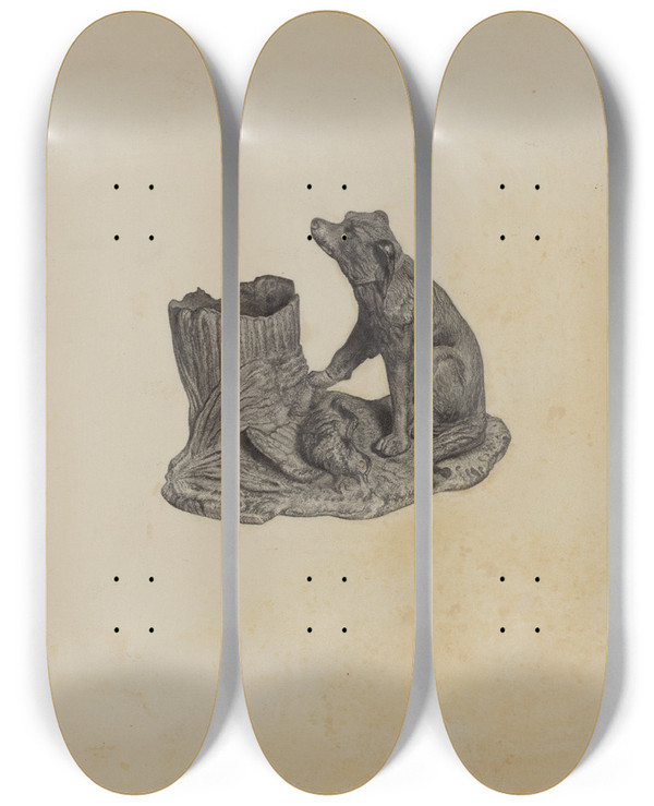 Triptych art skateboard deck of Helen Hobart Match Holder by Helen Hobart
